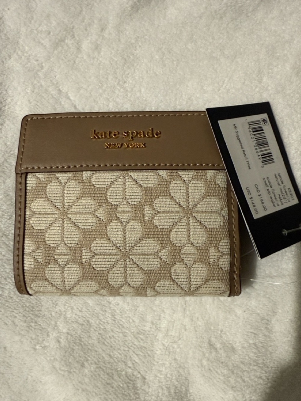 kate spade Beige Floral Jacquard Card Holder with Leather Trim